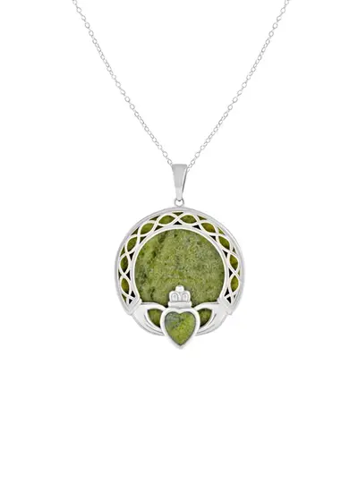 Connemara Marble Claddagh Overlay Pendant Intricate Looping Pattern